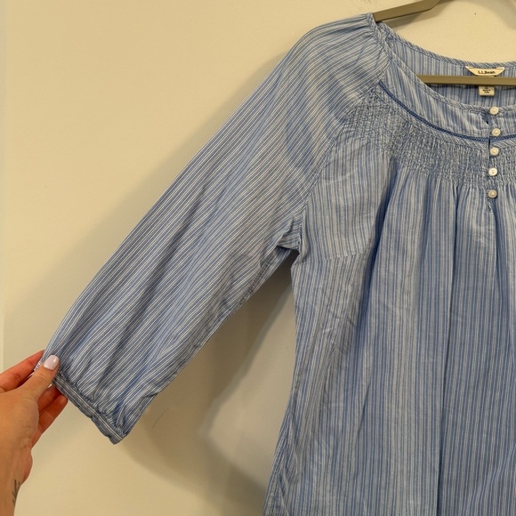 Women’s L.L. Bean Light Blue Striped quarter sleeve Blouse - Picture 2 of 4
